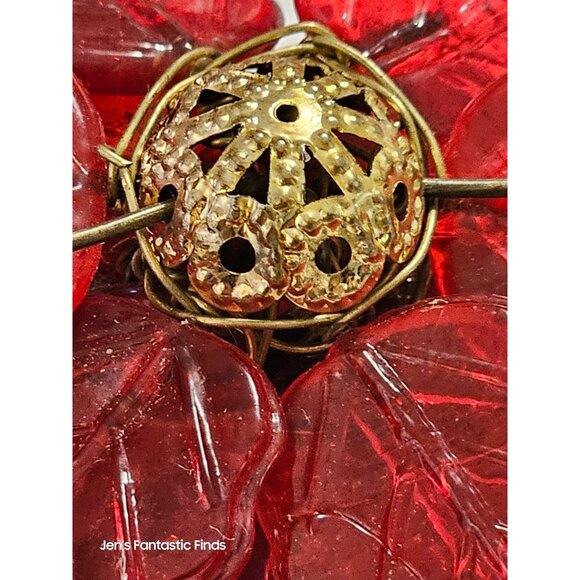Vintage Red Glass Poinsettia Gold Filigree‎ Center Versatile - Picture 8 of 13